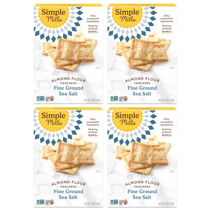 Simple Mills Almond Flour Crackers, Fine Ground Sea Salt - Gluten Free, Vegan, Healthy Snacks, 4.25 Ounce (Pack of 4) - Image 1